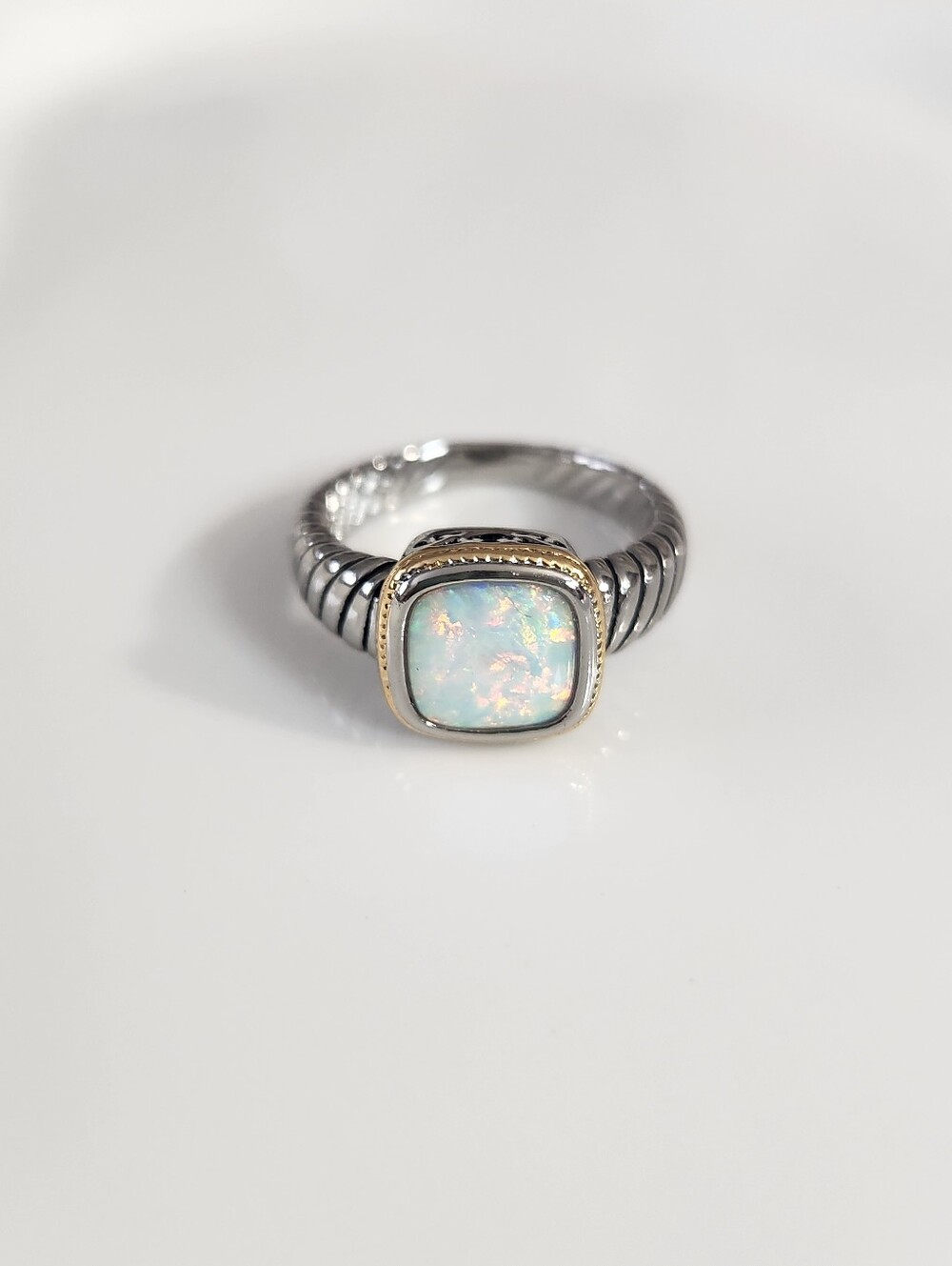 Two Tone Simulated Opal Ring